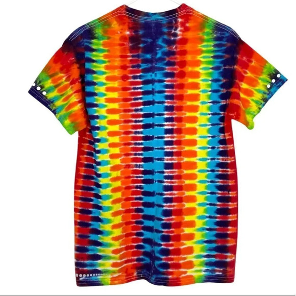 Reflective Colorful Tie Dye Retro Skater Custom Upcycled Tee Unisex Small Tshirt - Picture 2 of 16